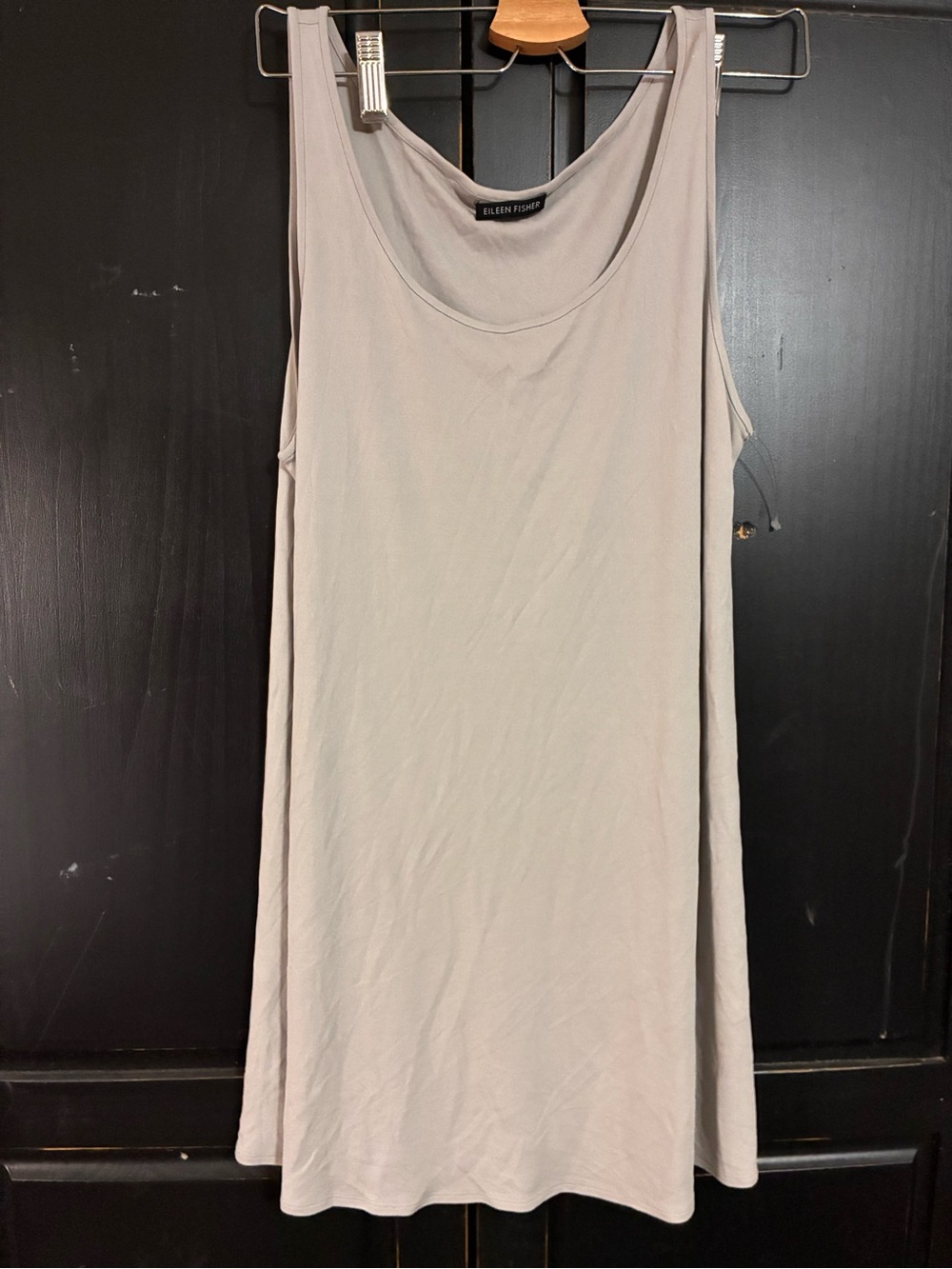 Eileen Fisher Gray 100% Silk Georgette Sleeveless Tunic Tank Scoop Neck Size M
